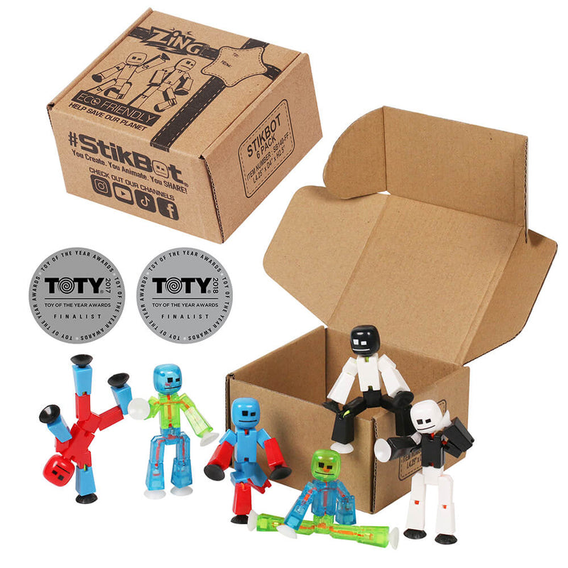 Zing Stikbot 6 Pack, Set of 6 Stikbot Collectable Action Figures, Create Stop Motion Animation (styles May Vary)